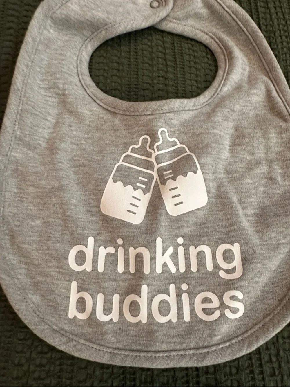 NWOT Grey 'Drinking Buddies' Baby Bibs - Set of 2